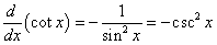 производная cot x